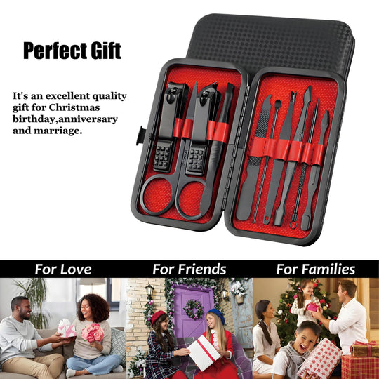 10-Piece Manicure & Grooming Set – Nail Care Kit with Travel Case – Stainless Steel Tools for Fingernail & Toenail Care – Portable Grooming Use