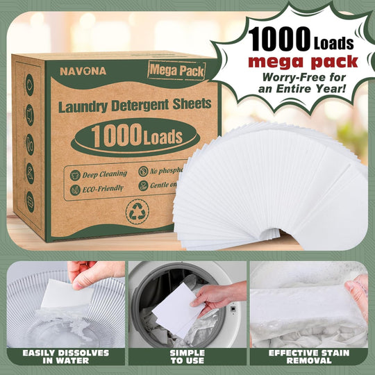 1000-Load Laundry Detergent Sheets – Eco Friendly Fresh Scent Washer Sheets for Home Travel