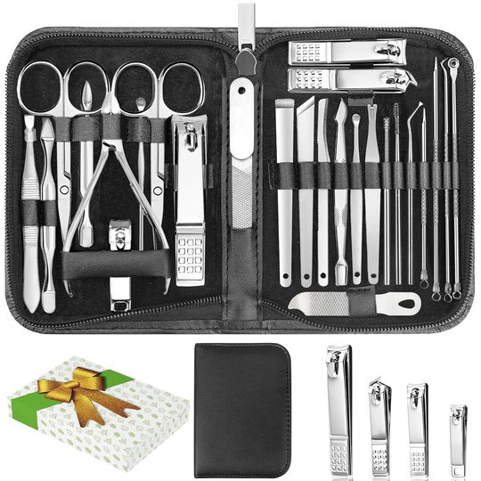26-Piece Manicure and Nail Clipper Set for Men and Women with Storage Case - Silver