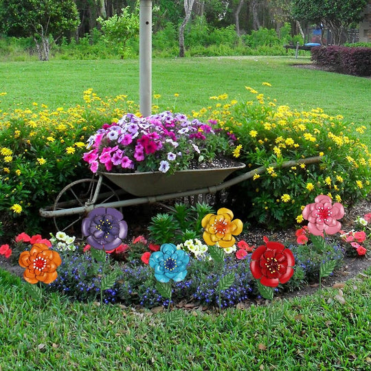 6-Pack Metal Flower Garden Stakes – Outdoor Yard Decor for Lawn Patio Pathway Spring