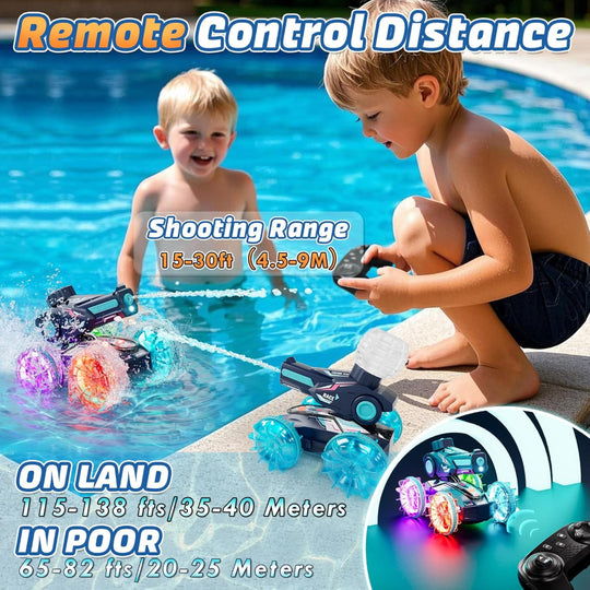Amphibious RC Car - 4WD Remote Control Truck - Waterproof with Water Spray for Kids