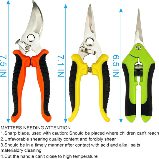 5-Pack Garden Pruning Shears – Stainless Steel Handheld Clippers with Gardening Gloves, Snips & Pruners for Gardening
