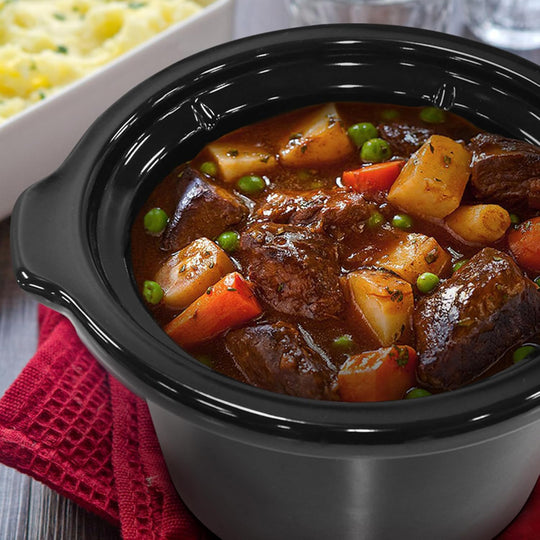 Electric Round Slow Cooker – 2-Quart Use – Adjustable Temperature for Stews, Sauces & Dips – Dishwasher Safe Glass Lid & Crock – Black