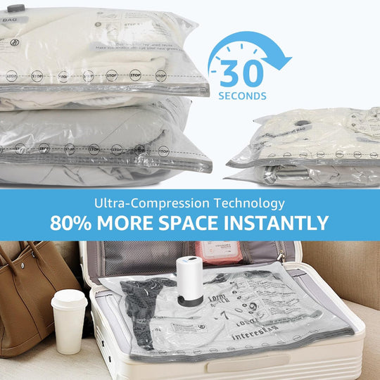 Vacuum Storage Bags for Travel and Clothing with Rechargeable Pump