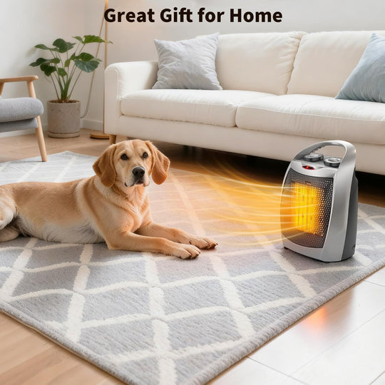 Electric Space Heater – Desktop Heater Fan with Thermostat, Fast Heating, Tip-Over & Overheat Protection, Silver Ceramic