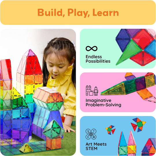 60-Piece Magnetic Building Tiles Set – 3D Construction Blocks – Creative & Educational Play Use – Clear Magnetic Design – STEM Learning Toy