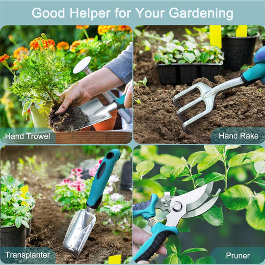 Garden Tool Set – Rust Resistant Hand Tools Kit for Weeding, Digging, Planting, and Gardening