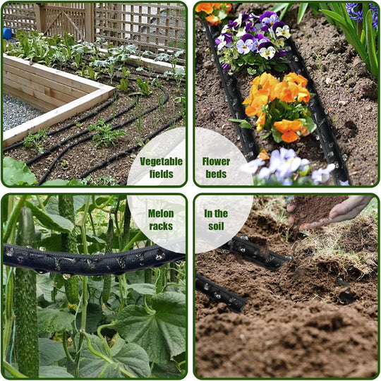 50FT Soaker Hose - Flat Irrigation Hose - Heavy Duty Leak Free Garden Watering System