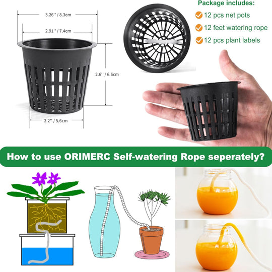 12-Pack Net Cups Pots – 3 Inch Hydroponic Mesh Planters with Wick System & Plant Labels