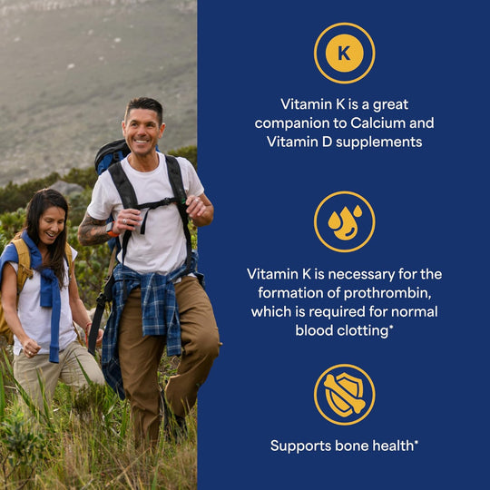 100-Count Vitamin K Tablets – 100mcg Dietary Supplement Use – Supports Bone, Joint & Blood Clotting Health – 100-Day Supply