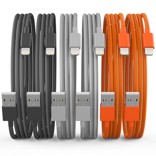 6 Pack Apple Mfi Certified iPhone & iPad Charger Long Lightning Cable Fast Charging High Speed Data Sync USB Cable