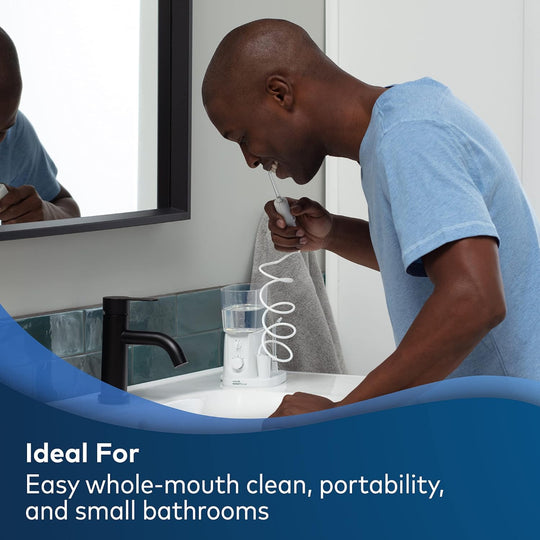 Water Flosser – Portable Nano Plus Use – Compact Electric Teeth Cleaning for Travel & Home – Includes 4 Flossing Tips – ADA Accepted, White
