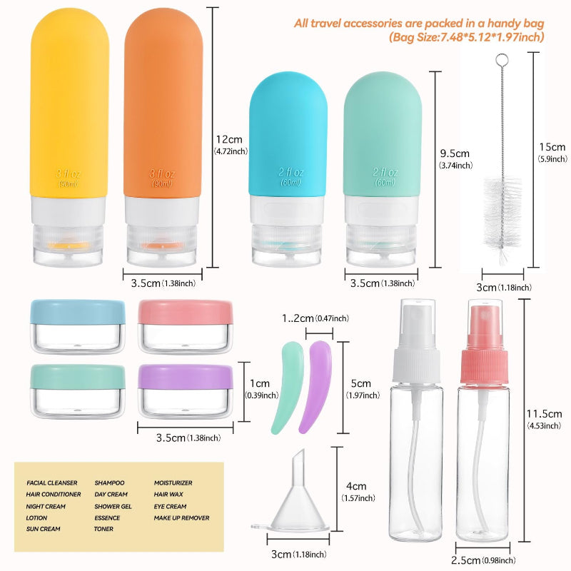 Miri - 16-Pack TSA Approved Travel Bottles Set - Leak-Proof Silicone Containers