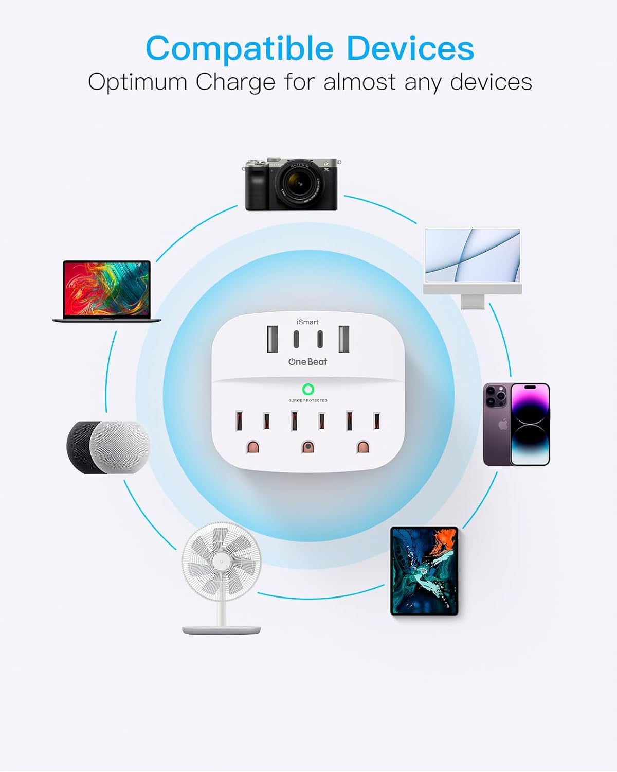 2 Pack Surge Protector Outlet Extender with 3 Wall Outlets 4 USB Wall Charger(2 USB C), 490 Joules