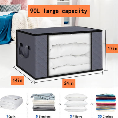 3-Pack Foldable Clothes Storage Bags, 90L Large Capacity for Blankets, and Toys