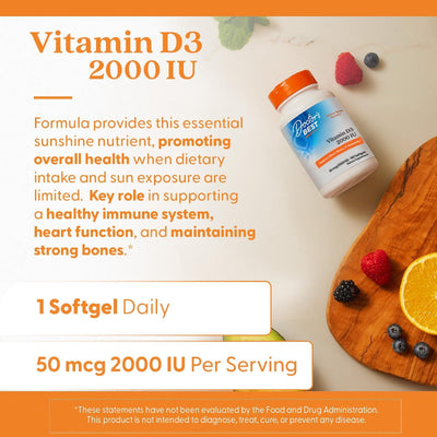 Vitamin D3 2000 IU, 180 Count, Supports Bones, Teeth, Heart, and Immune Health