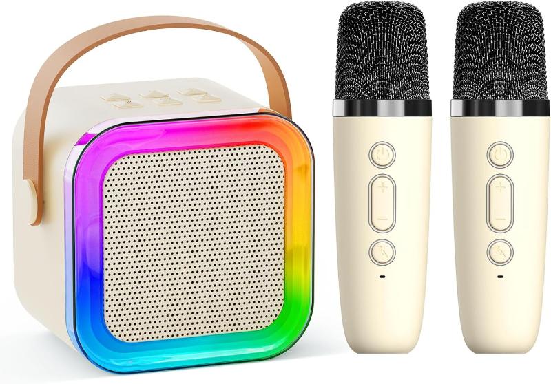 Mini Karaoke Machine for Kids & Adults, Portable Bluetooth Speaker wiht 2 Wireless Microphones with Fun Voice Changing Functions