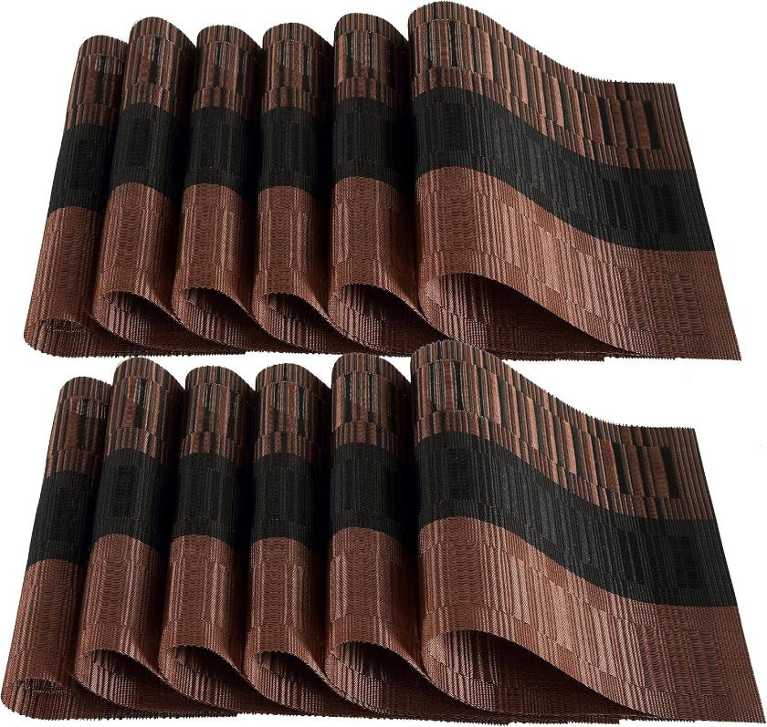  12 PCS Brown Washable Placemats, Non-Slip  Place Mats for Kitchen Dining Table 