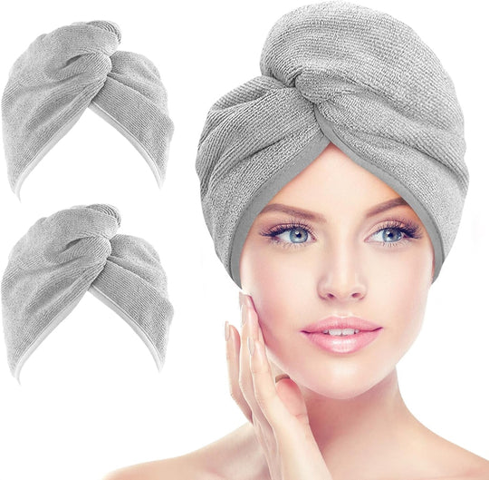 Microfiber Hair Towel Wrap, 2-Pack Super Absorbent Quick Dry Turbans for All Hair Types