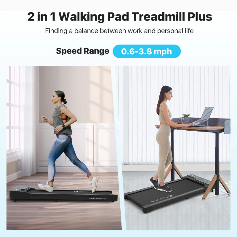 2-in-1 Under Desk Walking Treadmill, 2.25 HP Compact Treadmill with Remote & Speaker