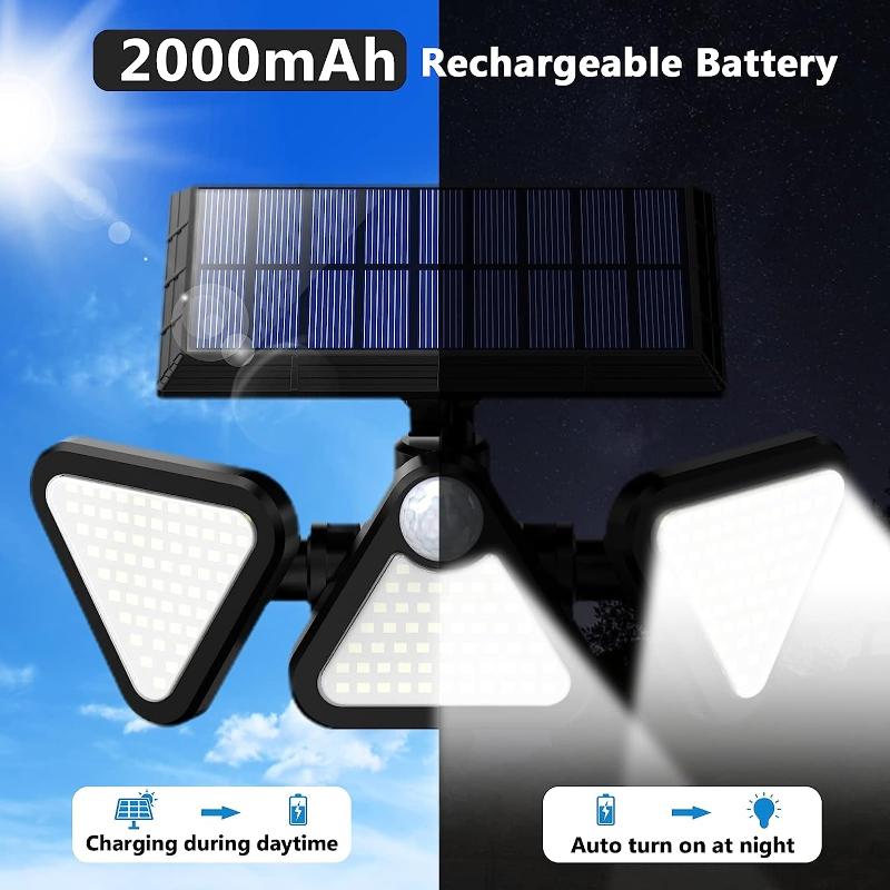 Multi Pack Solar Lights for Outdoors, 180 LED 6500K Motion Sensor Outdoor Lights, IP65 Waterproof 3 Heads 270° Wide Lighting Angle