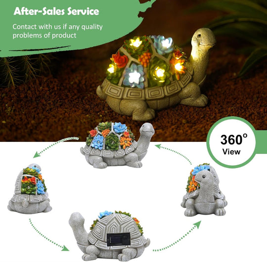 Solar Garden Statue with Succulent and LED Lights, Outdoor Yard Decor