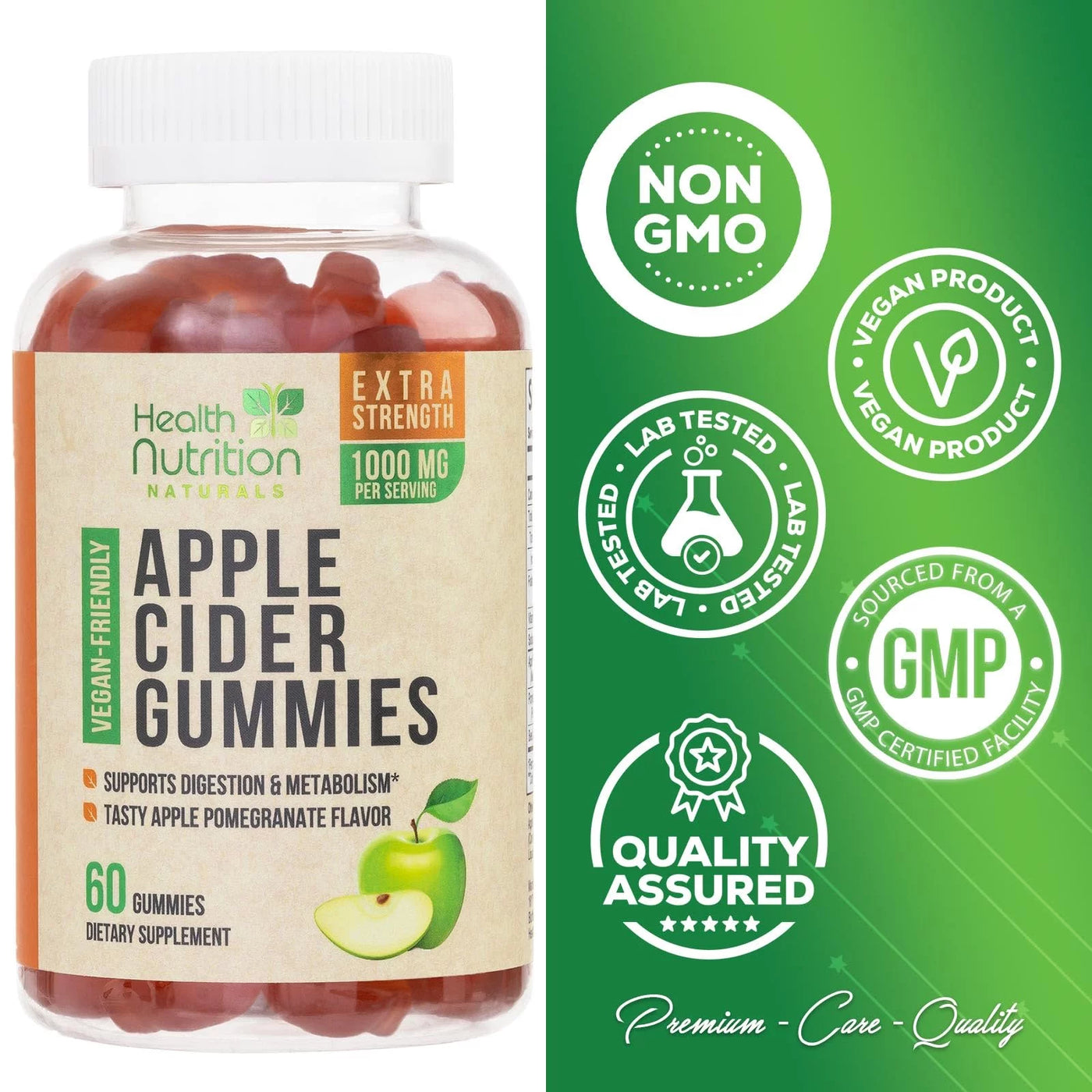 Max Strength 1000Mg Vegan Apple Cider Vinegar Gummies - 60 Gummies