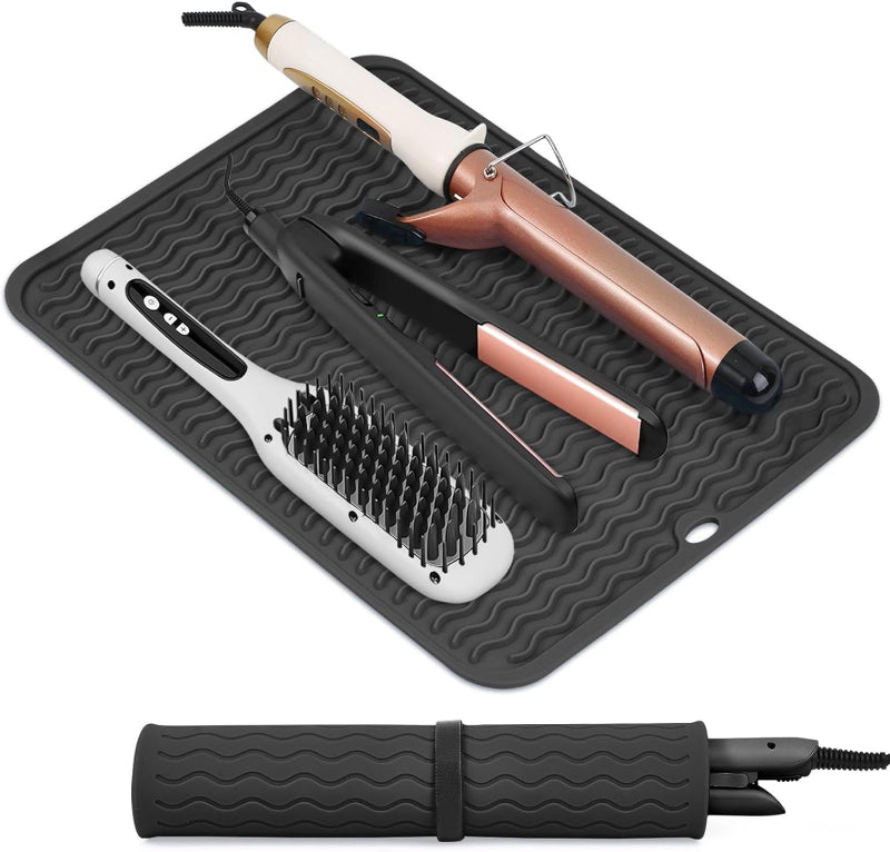 Oversized Silicone Heat Resistant Mat with Velcro for Curling Irons and Styling Tools