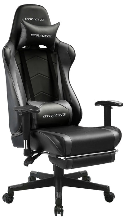 Gaming Office Chair - PU Leather with Footrest & Adjustable Headrest