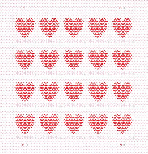 USPS Made of Hearts 2020 Forever Stamps  - Sheet of 20 Postage Stamps