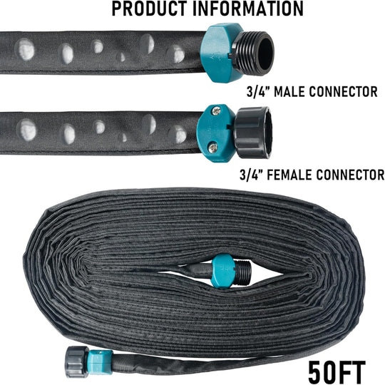 50FT Flat Soaker Hose – Linkable Drip Irrigation Hose, Dual Layer Leak-Free Garden Watering