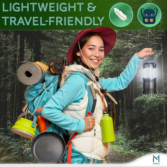 LED Camping Lantern - Collapsible Battery Powered Emergency Light with Adjustable Brightness