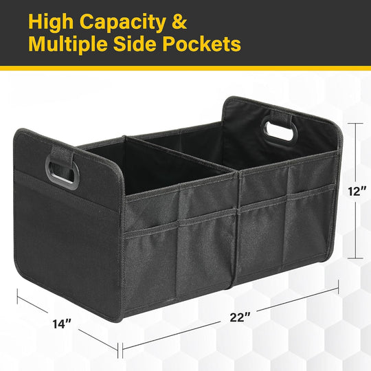 Car Trunk Organizer – 2 Compartment, Collapsible Storage Box, Waterproof Oxford Polyester
