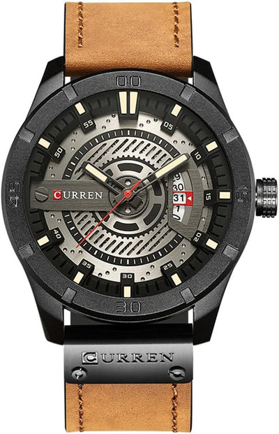 Men's Quartz-Analog Watch - Military Sport Wristwatch with Leather Band