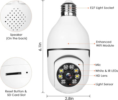 Light Bulb Security Camera - 2.4GHz & Wireless WiFi, 1080P - Supports 5G