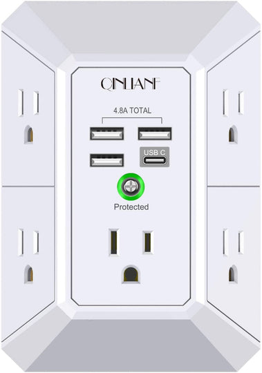 Wall Charger Surge Protector, 5-Outlet Extender with 4 USB Ports (4.8A), 1680J Power Strip