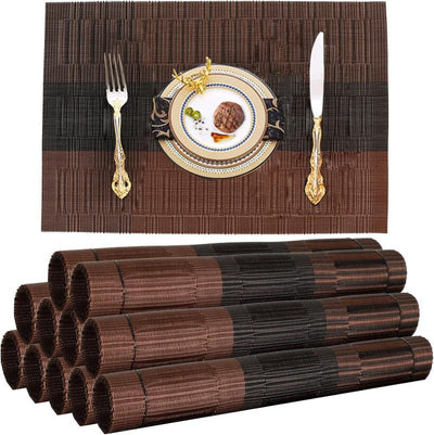  12 PCS Brown Washable Placemats, Non-Slip  Place Mats for Kitchen Dining Table 