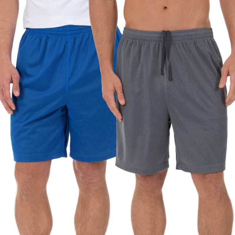 2 Pack Men's 8" Active Grid Mesh Drawstring Shorts