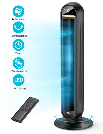 36" Standing Floor Fan with Remote, 90° Oscillating Fan, 24 Ft/S High Velocity, LED Display, 4 Speeds