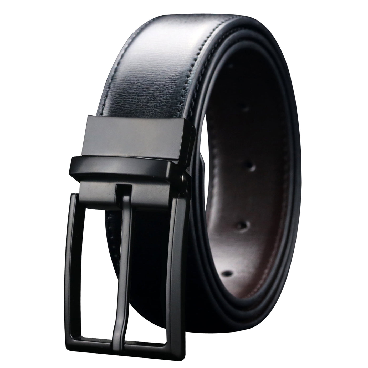 Men's Reversible Leather Belt, Black & Brown, One Belt Reverse for 2 Sides