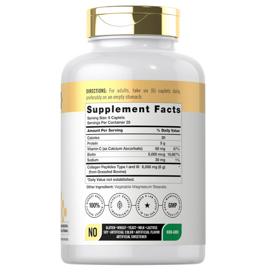 150-Caplet Collagen Complex Supplement – with Vitamin C & Biotin, Non-GMO, Gluten-Free for Healthy Skin, Hair & Nails
