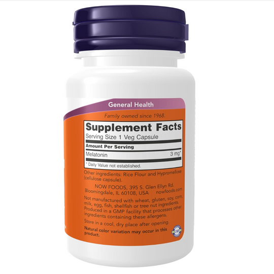 60-Capsule Melatonin Supplement – 3 mg Sleep Support Capsules – Helps Maintain Healthy Sleep Cycle & Free Radical Defense