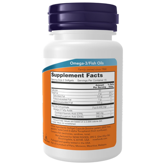 30-Softgel Omega-3 Fish Oil Supplement – 180 EPA / 120 DHA – Molecularly Distilled for Heart & Cardiovascular Support
