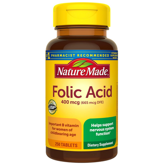 Folic Acid 400mcg (665mcg DFE) – Dietary Supplement for Nervous System Function, Supports Women & Men, 250 Tablets, 250-Day Supply
