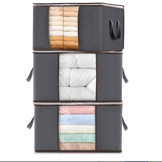 3-Pack Clothes Storage Bins – Foldable Blanket Bags with Lids & Zippers, Clear Window Closet Organizer for Clothing & Bedding