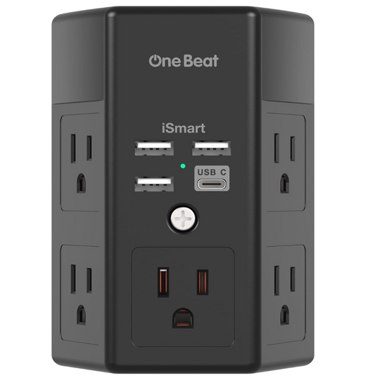 3-Side Power Strip – 5-Outlet Surge Protector with 4 USB Ports (USB-C), Wall-Mount Charger & Outlet Expander for Home, Office & Travel, ETL Listed