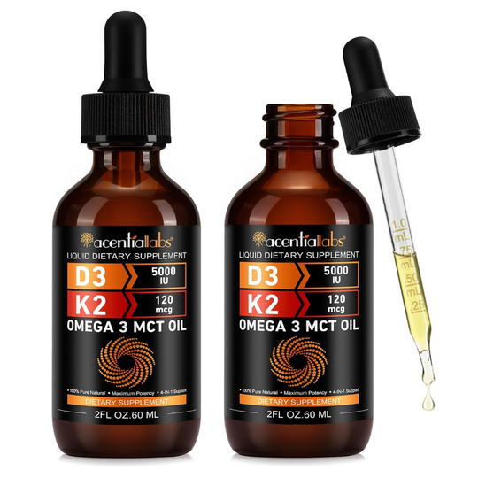 Liquid Vitamin D3 K2 Supplement – 4-in-1 Organic Drops with Omega-3, Bone, Joint, Heart & Immune Support, Fast Absorption, for Men & Women, 2-Pack