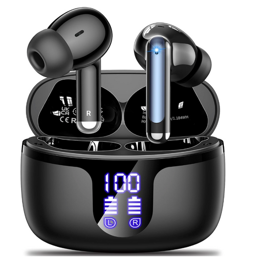 Wireless Bluetooth 5.4 Earbuds – In-Ear Use – HiFi Stereo with 4 ENC Noise-Cancelling Mics – 42H Playback, IPX7 Waterproof & LED Battery Display – Running, Fitness & Office – Black