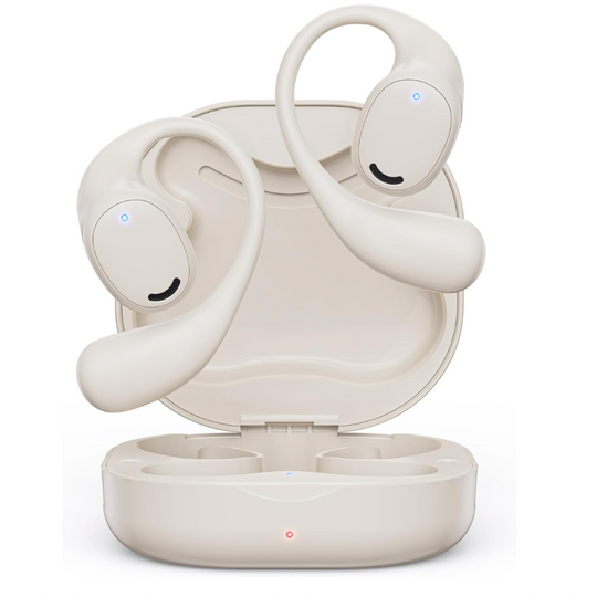 True Wireless Open-Ear Headphones – Air Conduction Use – Sweatproof Sport Earbuds with Earhooks – 60H Playback, Dual Mic for Clear Calls – Running & Workout – Skin Color