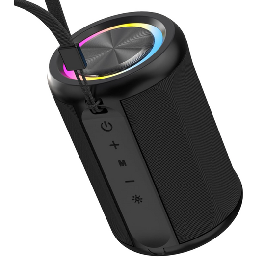 Portable Bluetooth 5.4 Speaker – 6W Wireless Audio Use – IPX55 Waterproof with RGB Light – AUX & TF Card Input, TWS Stereo Pairing – Black